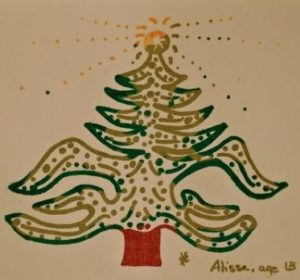 Drawing of Christmas tree (by Alissa, age 13)